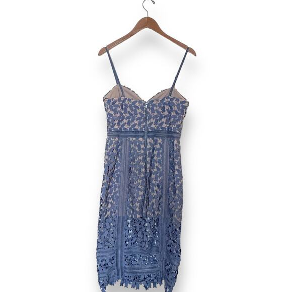 JUST ME BLOOMINGDALE'S Lace Crochet Midi Dress Sheath Bridesmaid Medium Blue - Picture 4 of 11